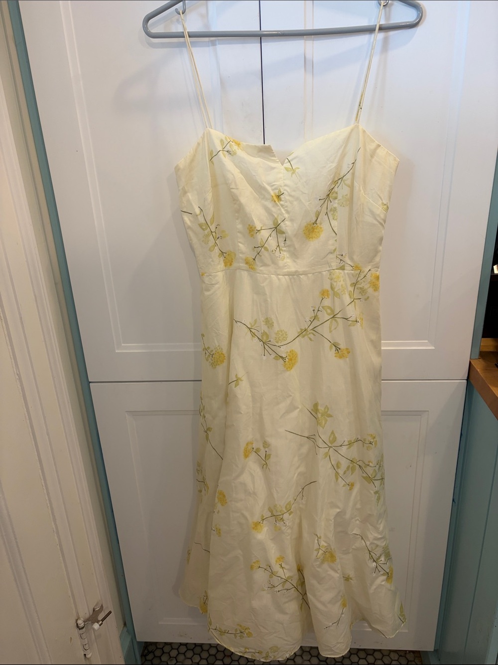 Victoria's Secret Pale Yellow Floral Spaghetti-Strap Midi Dress